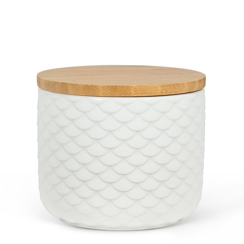 Picture of Abbott Collection AB-27-SCALLOP-SM 3.5 in. Stoneware & Bamboo Textured Canister&#44; White - Small