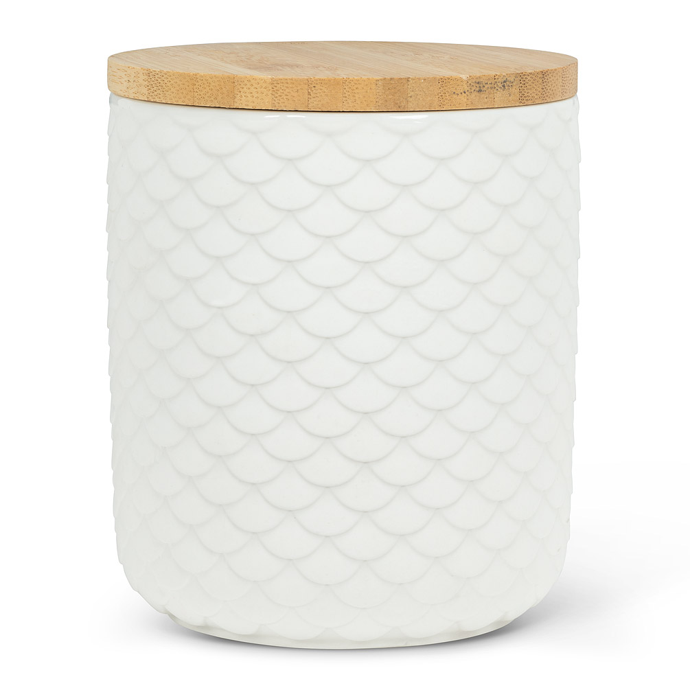Picture of Abbott Collection AB-27-SCALLOP-LG 5 in. Stoneware & Bamboo Textured Canister&#44; White - Large