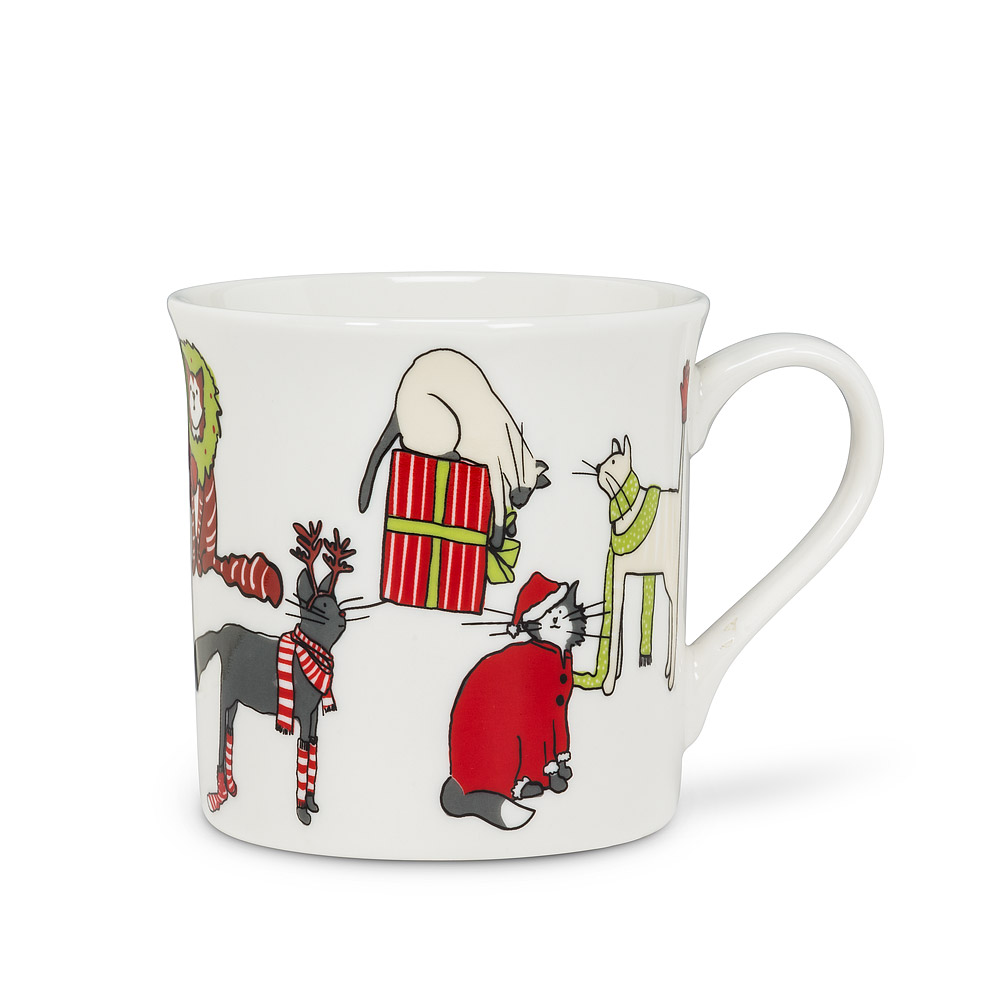 Picture of Abbott Collection AB-27-HOLICATS-MUG 3.5 in. Holiday Cats Mug&#44; White & Red