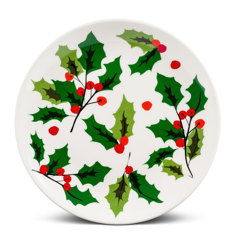 Picture of Abbott Collection AB-27-HOLLY-CKPL 8 in. Allover Holly Plate&#44; White & Green - Small