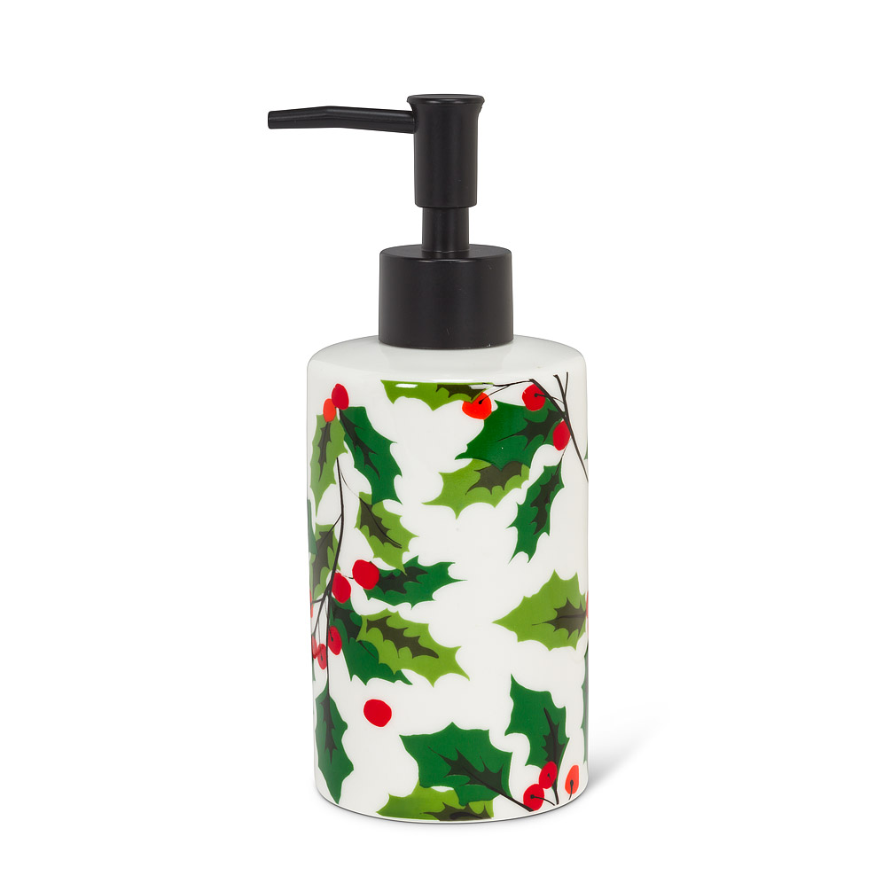 Picture of Abbott Collection AB-27-HOLLY-PUMP 7 in. Allover Holly Soap Lotion Pump&#44; White & Green