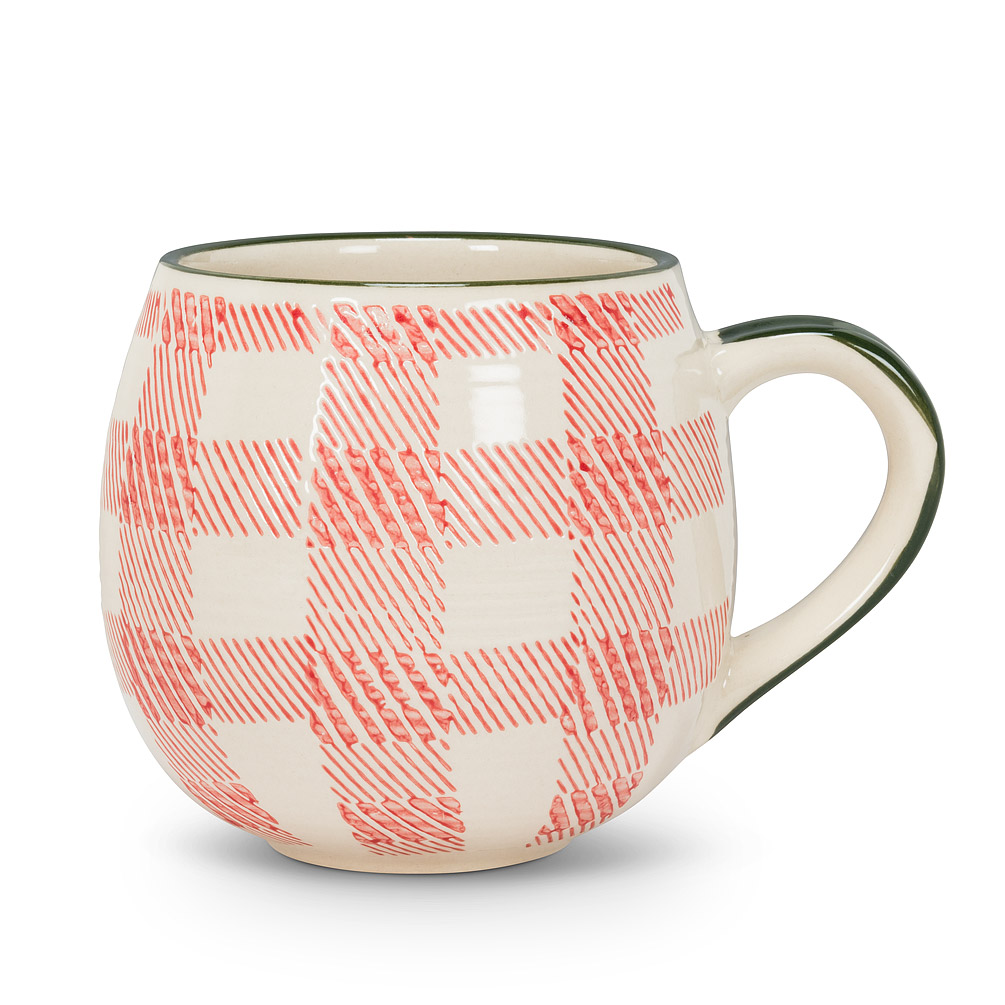Picture of Abbott Collection AB-27-BALLON-02-RED 3.5 in. Plaid Ball Mug&#44; Red & Ivory