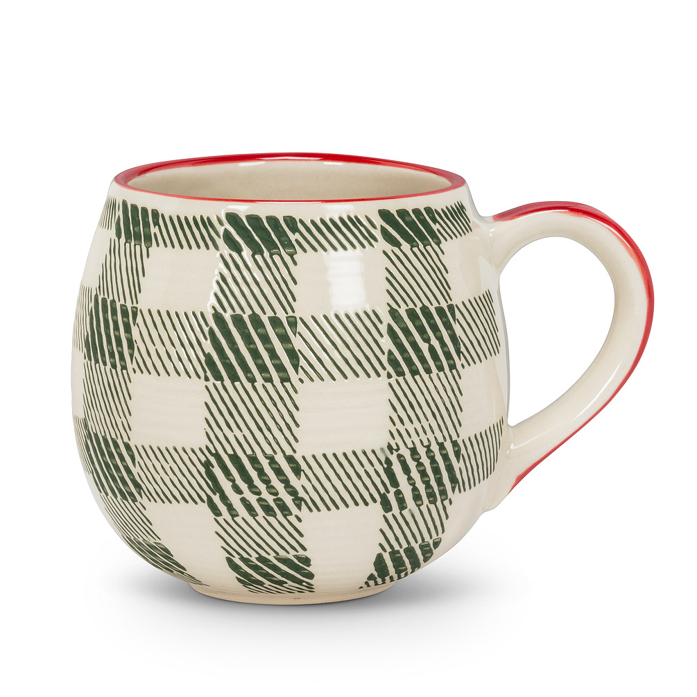 Picture of Abbott Collection AB-27-BALLON-02-GRN 3.5 in. Plaid Ball Mug&#44; Green & Ivory