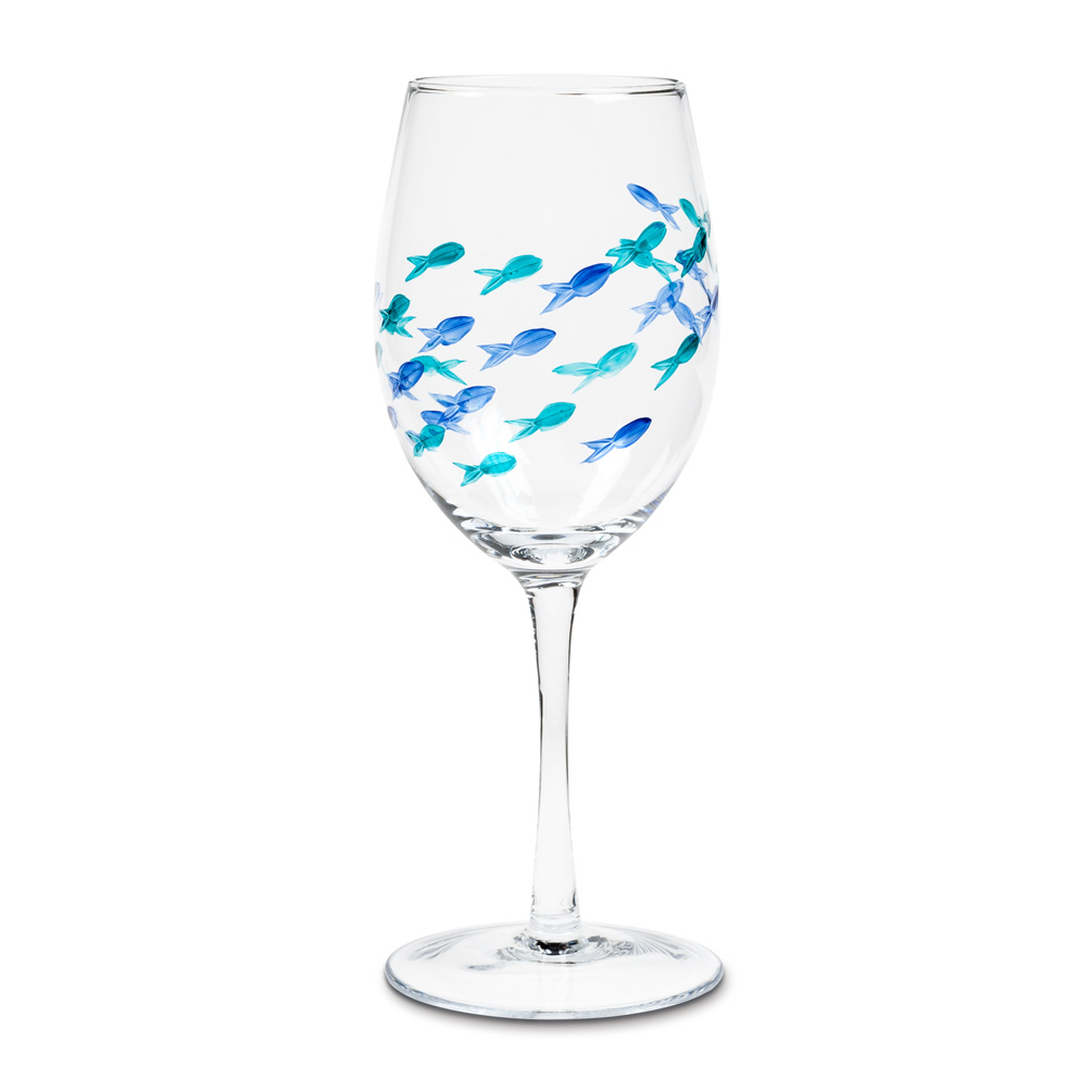Picture of Abbott Collection AB-27-PACIFIC 9 in. Cut Fish Wine Glass&#44; Blue & Green