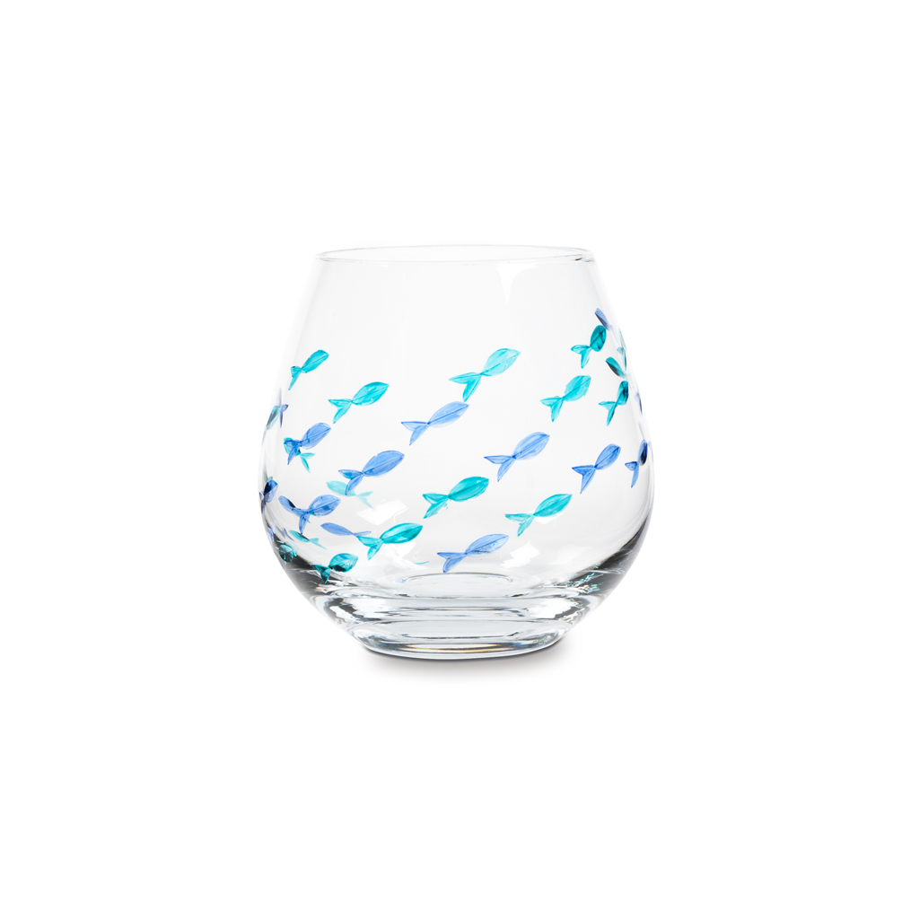 Picture of Abbott Collection AB-27-OCEAN 4.5 in. Cut Fish Stemless Wine Glass&#44; Blue & Green