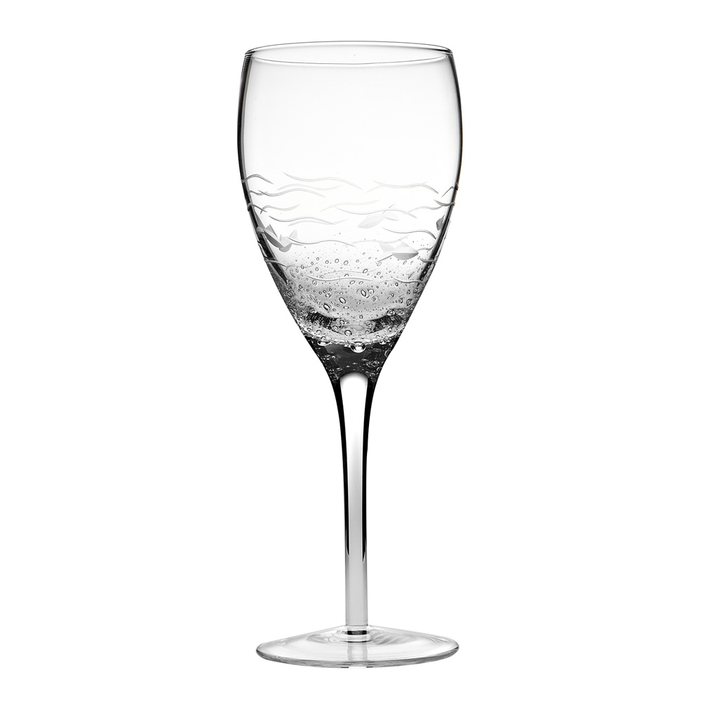 Picture of Abbott Collection AB-27-AEGEAN-GOB 9 in. Cut Fish & Bubbles Wine Glass&#44; Clear