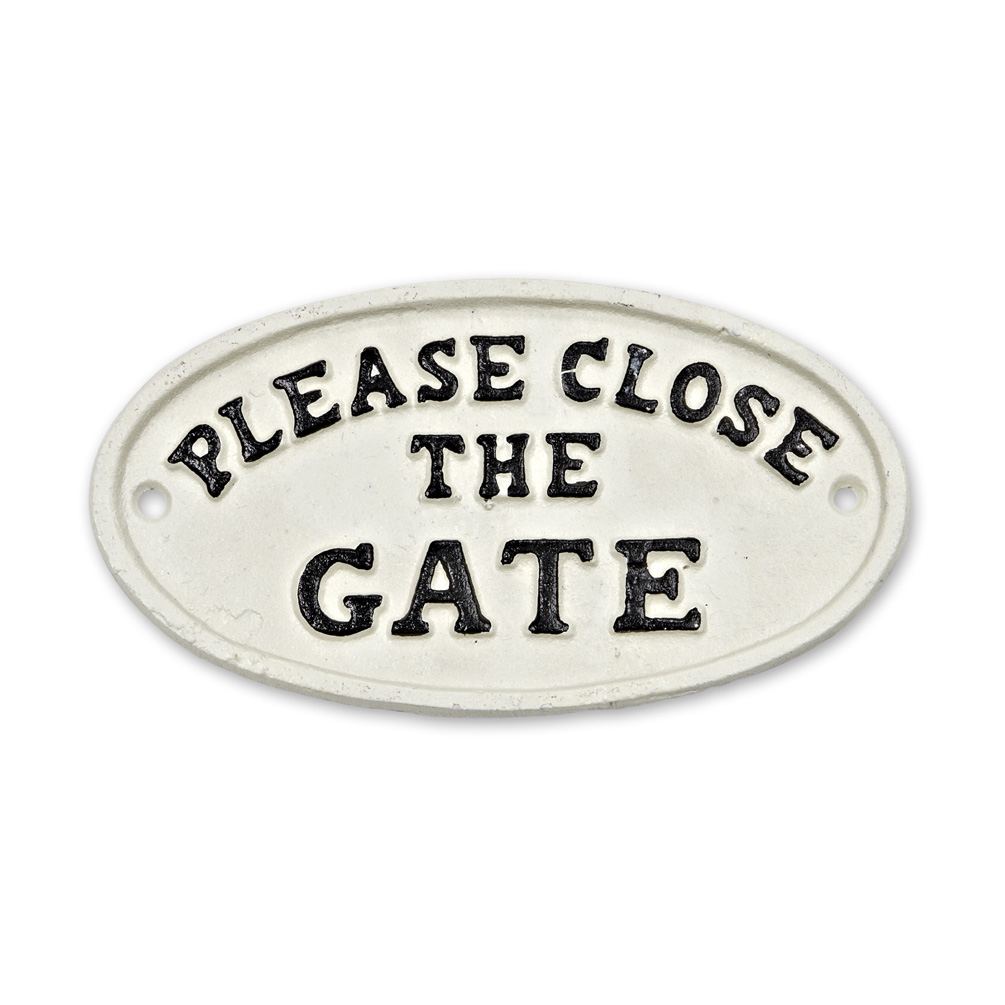 7 in. Close the Gate Oval Sign, Antique White