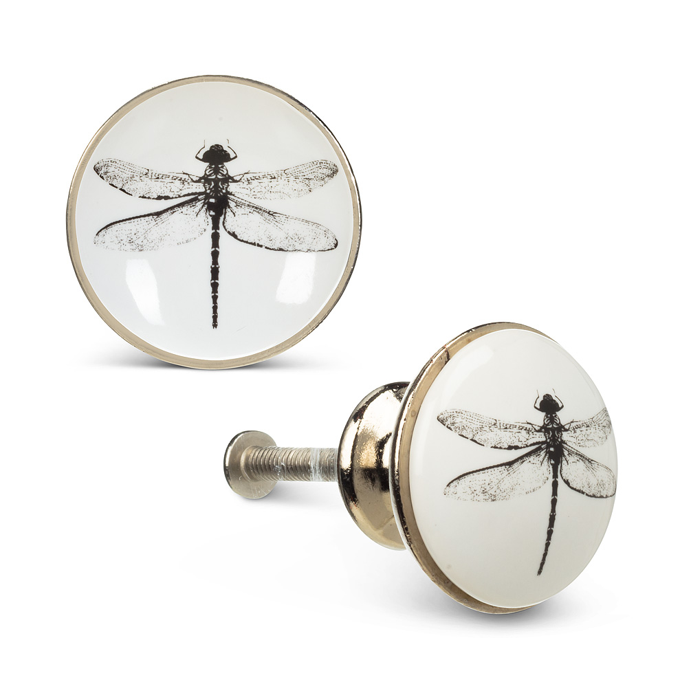 Picture of Abbott Collection AB-27-HOME-11-DFLY 1.25 in. Ceramic & Metal Dragonfly Knob&#44; White & Black
