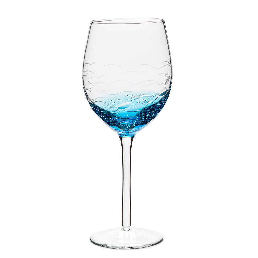 Picture of Abbott Collection AB-27-SARDINIA-GOB 9 in. Fish Cut Wine Glass&#44; Blue & Clear