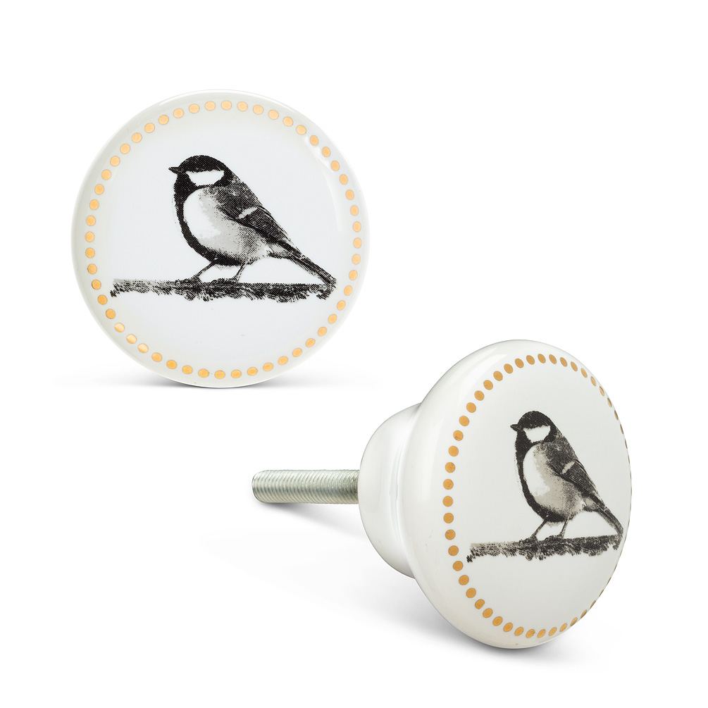 Picture of Abbott Collection AB-27-HOME-23 1.5 in. Chickadee Knob with Dot&#44; White & Gold