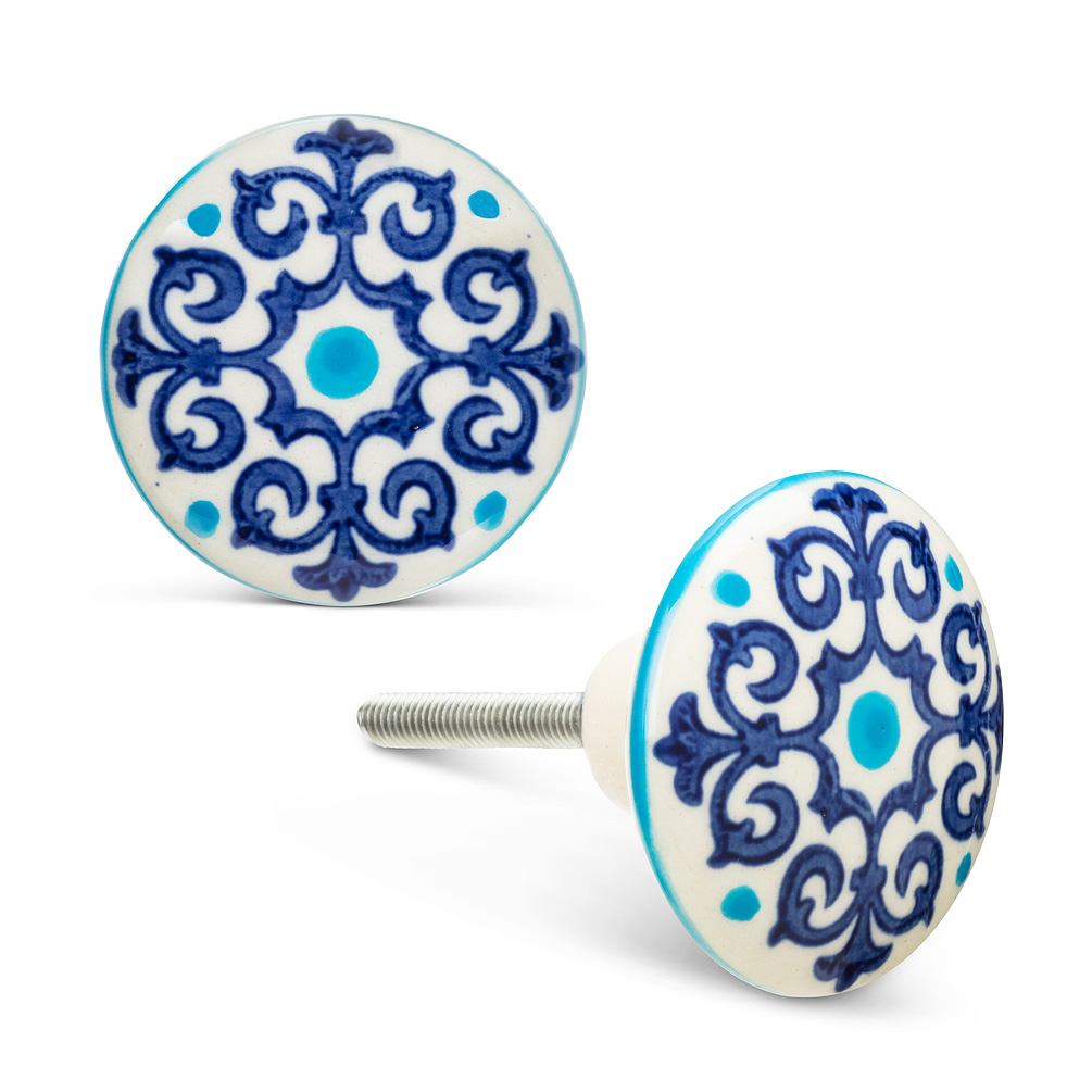 Picture of Abbott Collection AB-27-HOME-28 1.5 in. Ceramic Scroll Knob&#44; Turquoise & Cobalt