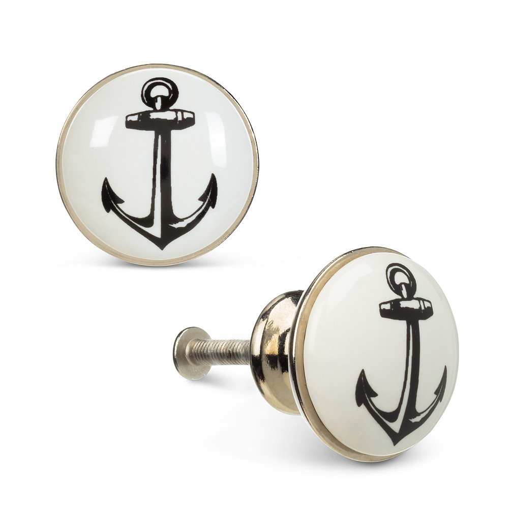 Picture of Abbott Collection AB-27-HOME-11-ANCHOR 1.25 in. Ceramic & Metal Anchor Knob&#44; White & Black