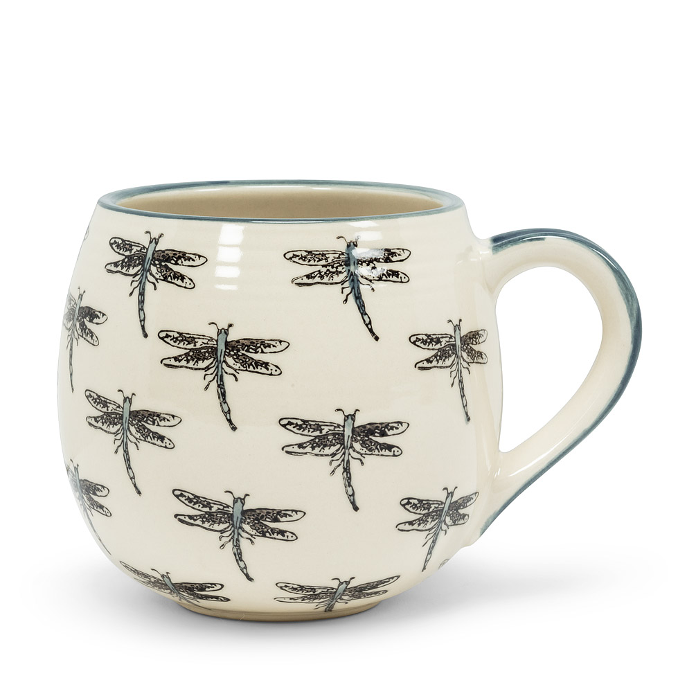 Picture of Abbott Collection AB-27-BALLON-DFLY 5 in. Allover Dragonfly Ball Mug&#44; Ivory & Navy