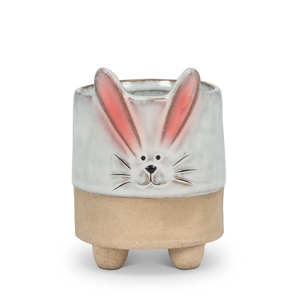 4 in. Bunny with Ears Planter, White & Pink - Small