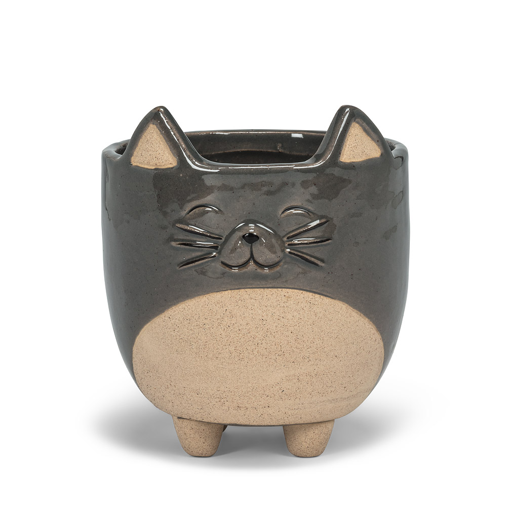 5 in. Cat on Legs Planter, Grey - Large