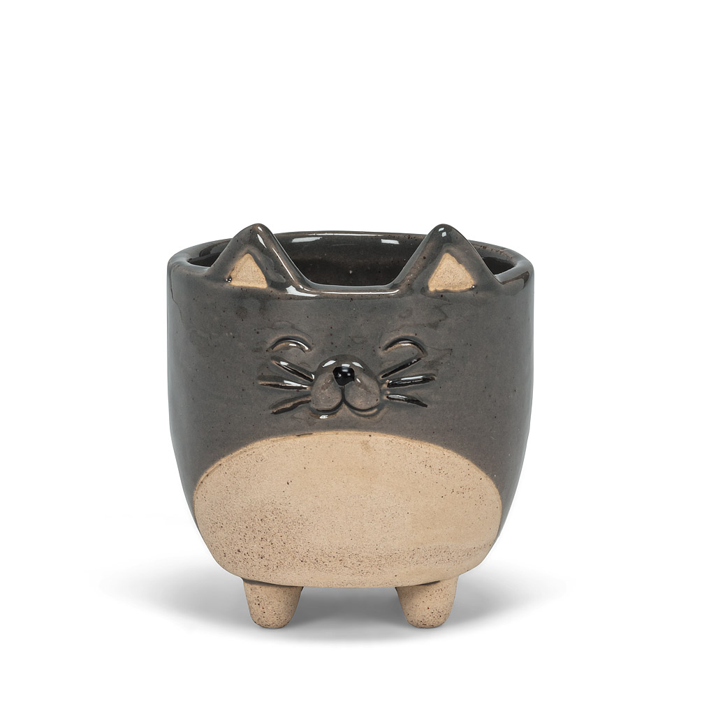 3 in. Cat on Legs Planter, Grey - Small