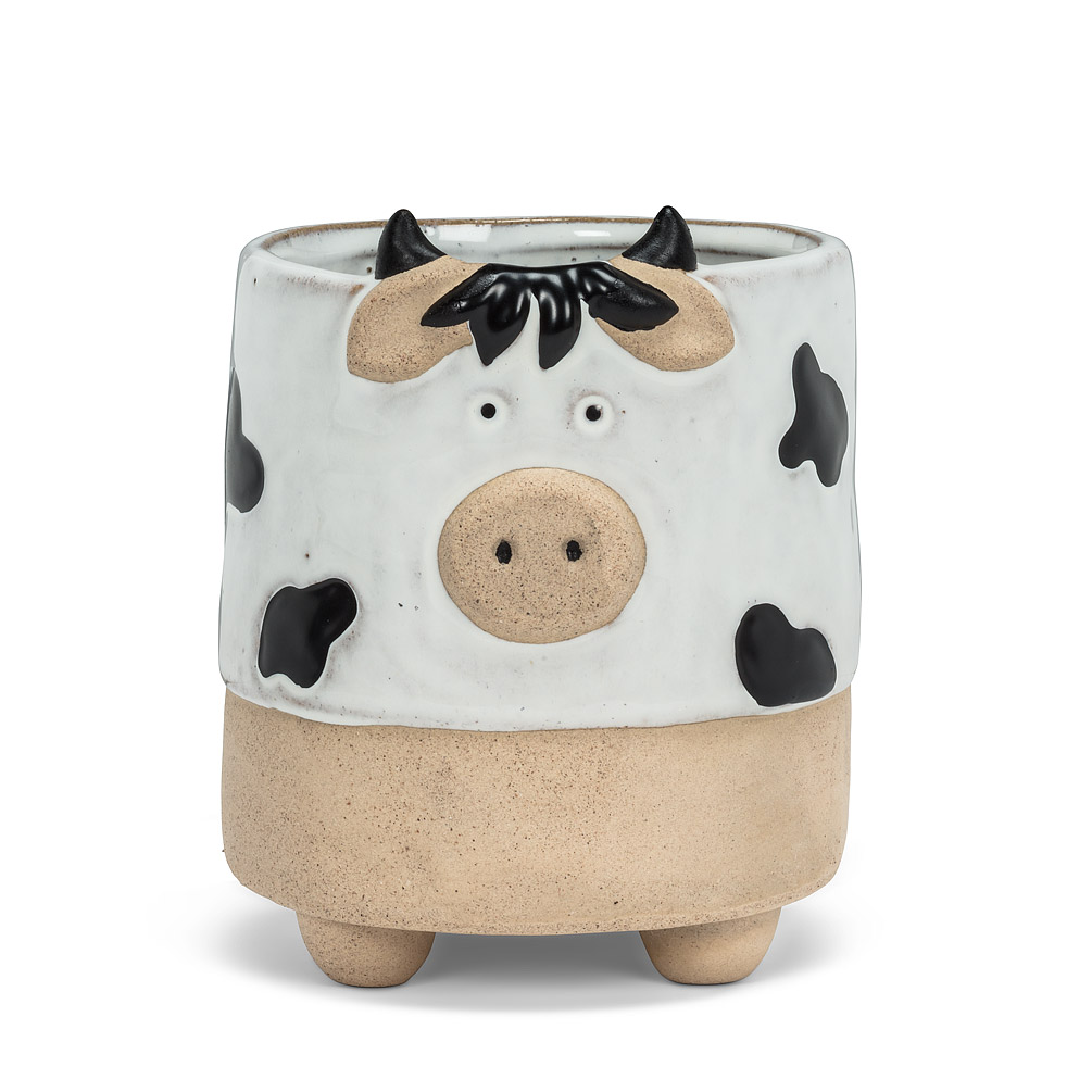 5 in. Cow on Legs Planter, White & Black - Large