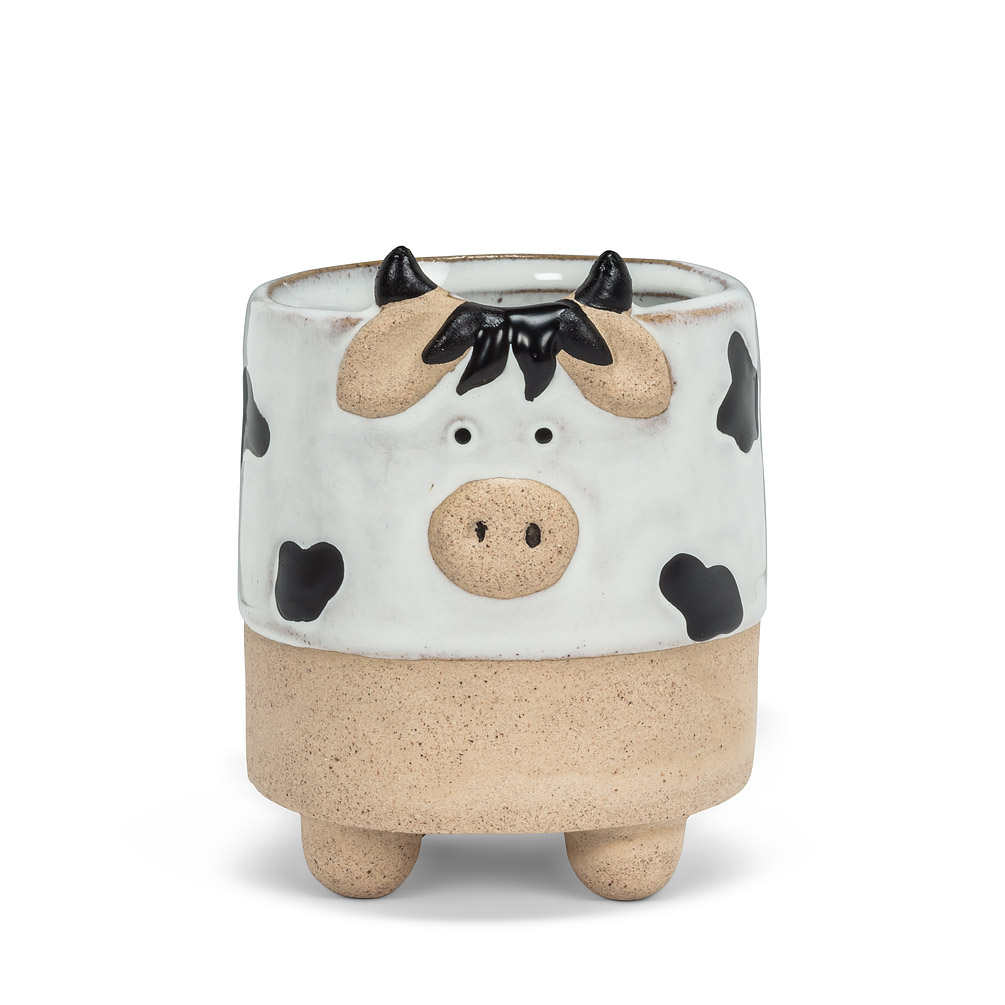 3 in. Cow on Legs Planter, White & Black - Small