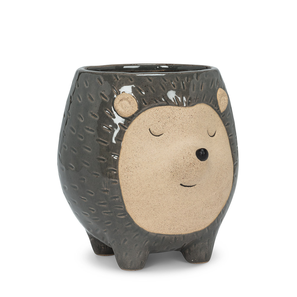 5 in. Tall Hedgehog Planter, Grey