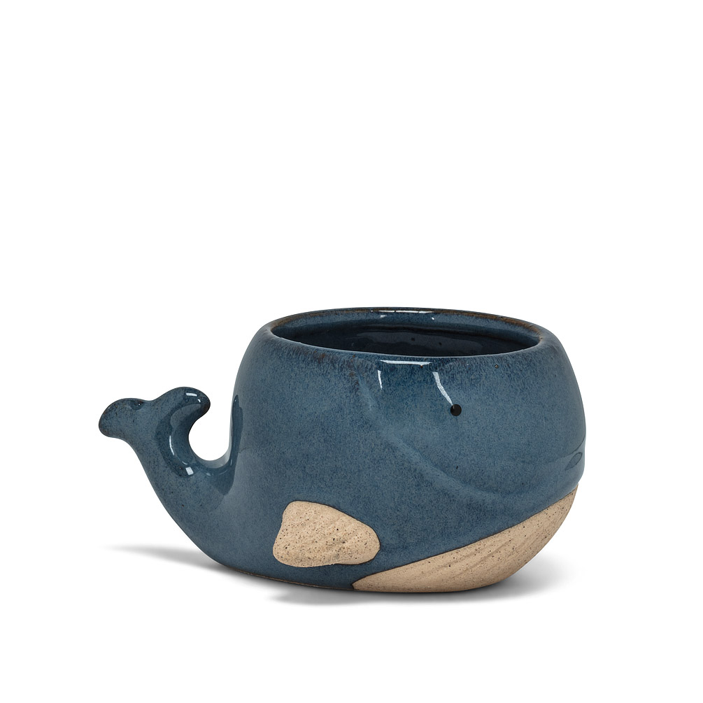 2 in. Stoneware Whale Planter, Blue - Small