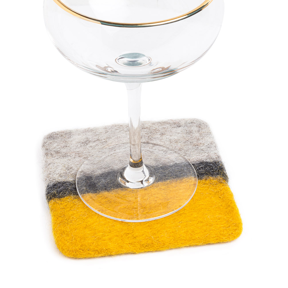 Picture of Abbott Collection AB-28-NEPAL-04-YLW 4 sq. in. Wool Felt Coaster&#44; Yellow & Grey