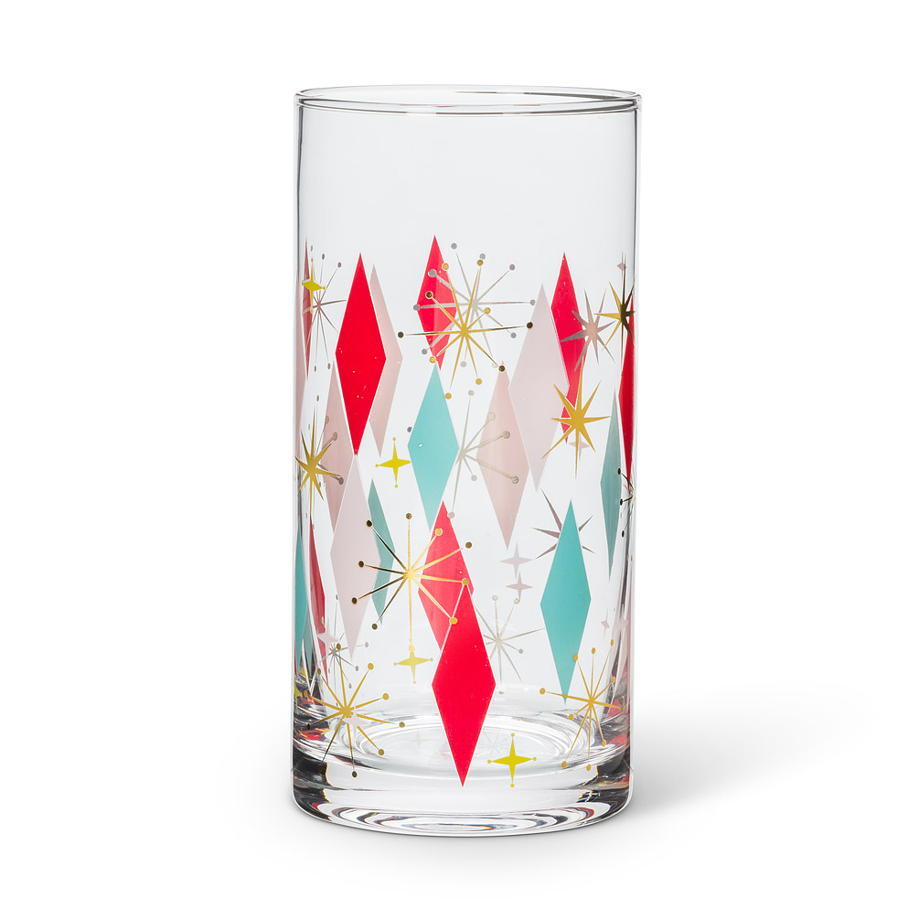 Picture of Abbott Collection AB-27-BOWLERAMA-HB 6.5 in. Glass Diamond Highball&#44; Pink & Red