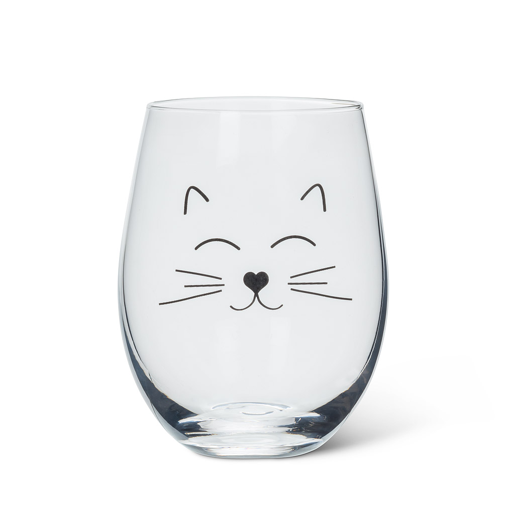 Picture of Abbott Collection AB-27-PURR-SG 5 in. Cat Face Stemless Wine Glass&#44; Clear & Black