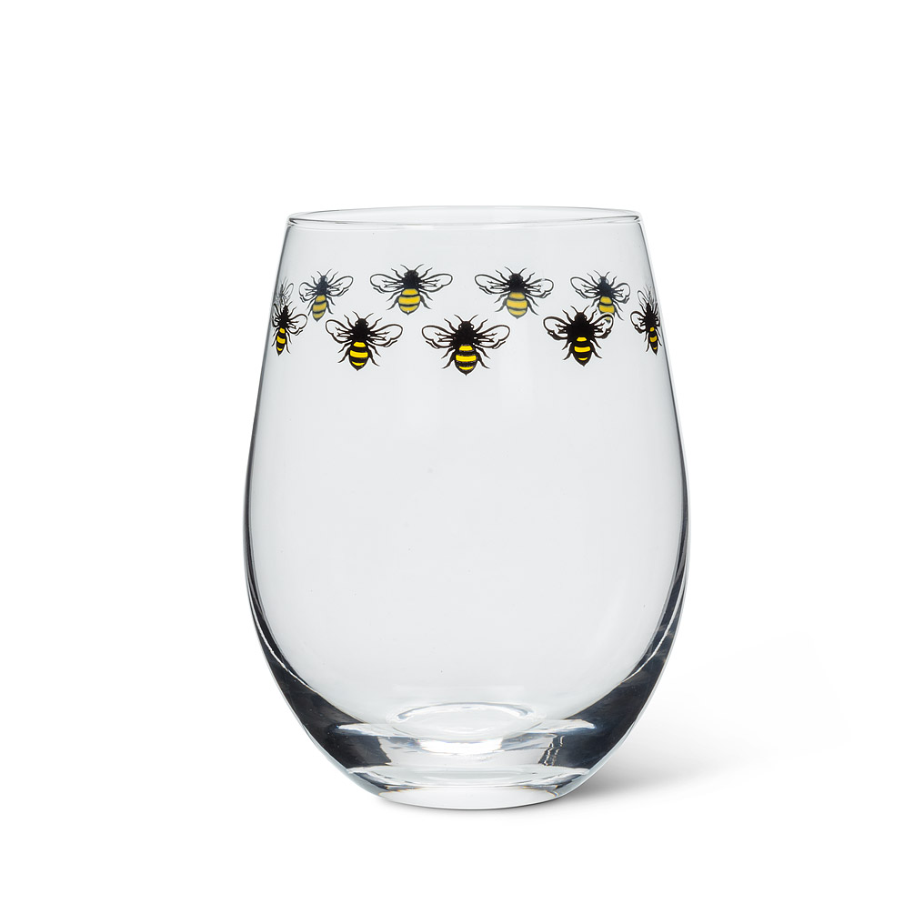 Picture of Abbott Collection AB-27-BUZZ-SG 5 in. Bee Ring Stemless Wine Glass&#44; Black & Yellow