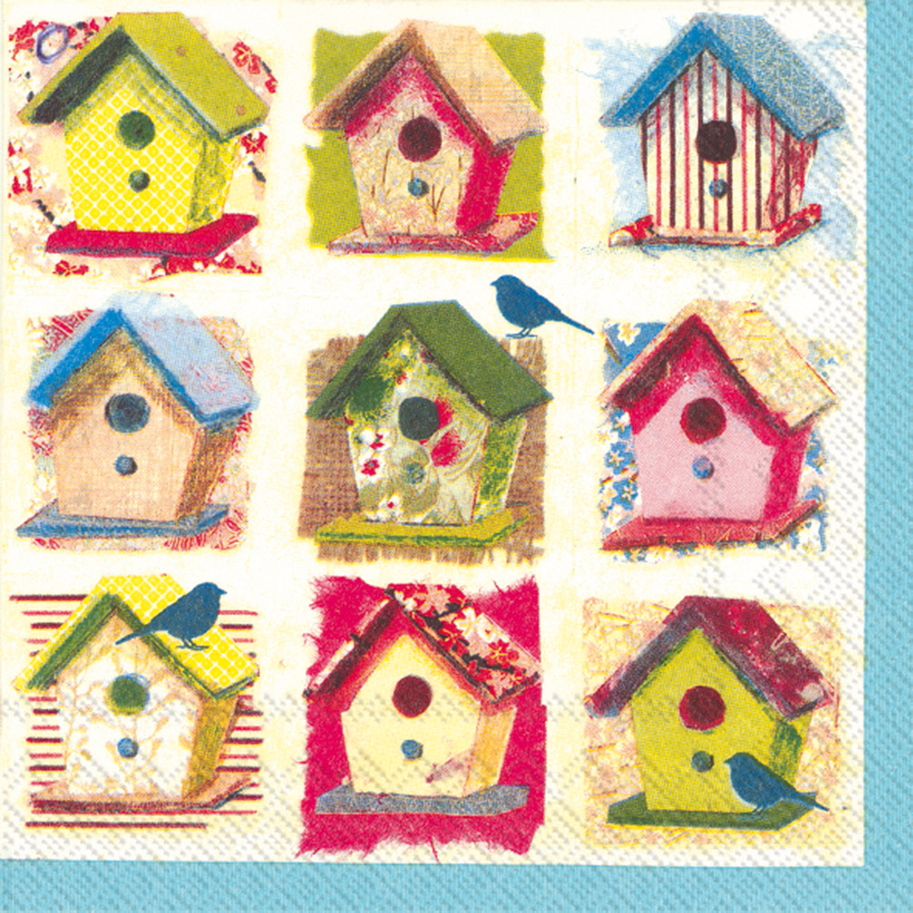 Picture of Abbott Collection AB-89-LPN-DP-349 6.5 sq. in. Luncheon Birdhouses Napkin&#44; Ivory & Multi Color