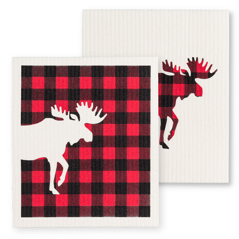 Picture of Abbott Collection AB-84-ASD-AB-149 6.5 x 8 in. Buffalo Check Moose Dish Cloth&#44; Ivory & Red
