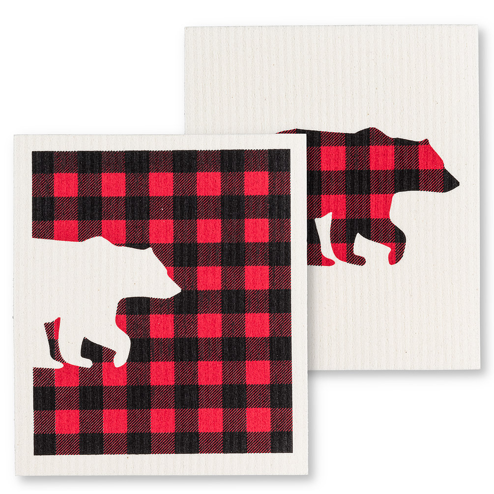 Picture of Abbott Collection AB-84-ASD-AB-150 6.5 x 8 in. Buffalo Check Bear Dish Cloth&#44; Ivory & Red