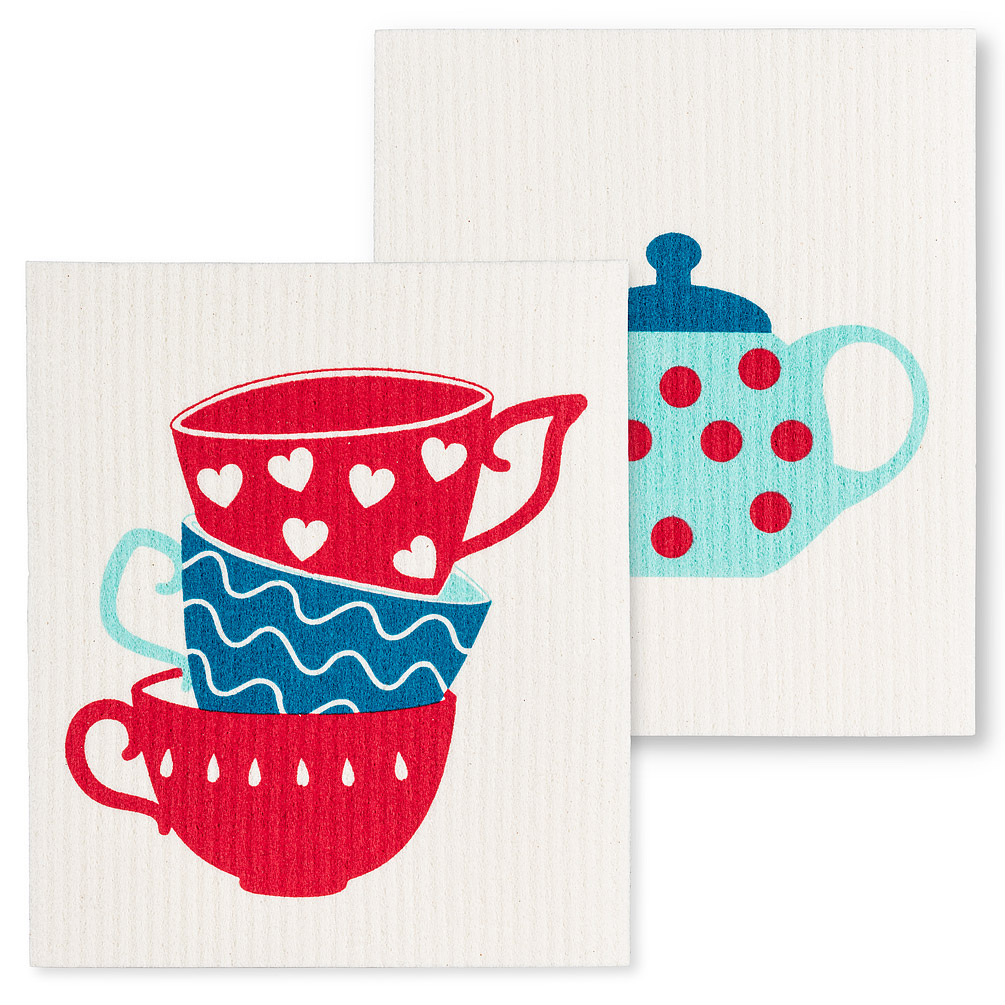 Picture of Abbott Collection AB-84-ASD-AB-154 6.5 x 8 in. Teapot & Cups Dish Cloth&#44; Ivory & Blue