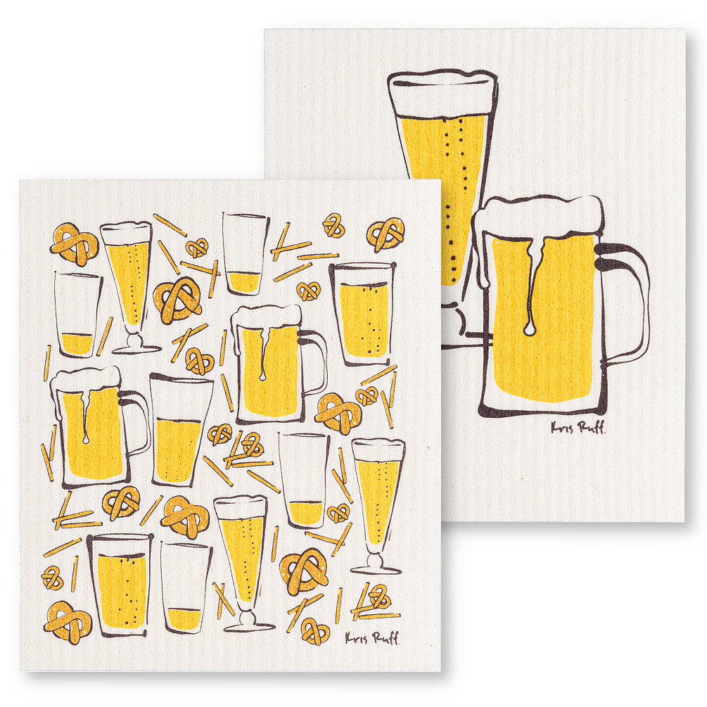 Picture of Abbott Collection AB-84-ASD-BEER 6.5 x 8 in. Beer & Pretzels Dish Cloth&#44; Ivory