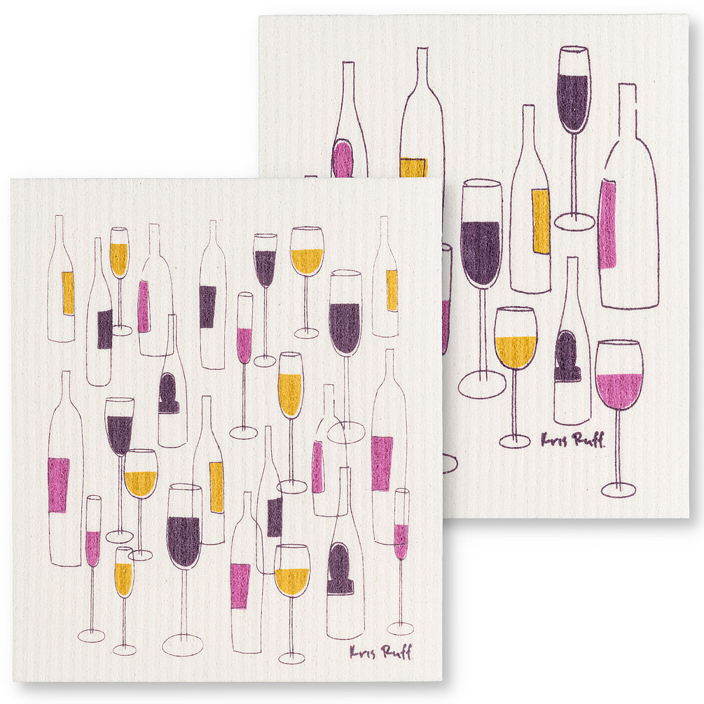 Picture of Abbott Collection AB-84-ASD-WINE 6.5 x 8 in. Wine Bottles & Glasses Dish Cloth&#44; Ivory