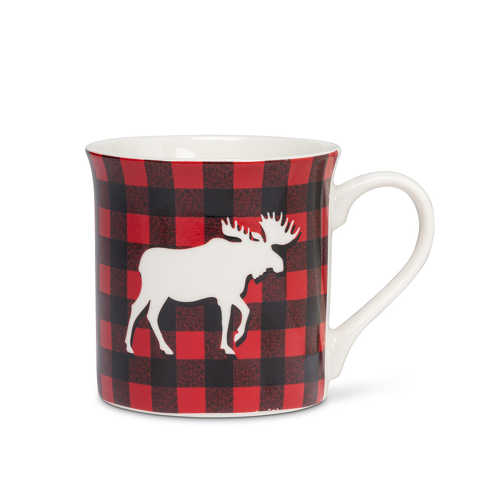 Picture of Abbott Collection AB-27-CABIN-MOOSE 3.5 in. Buffalo Check Moose Mug&#44; Red & Black