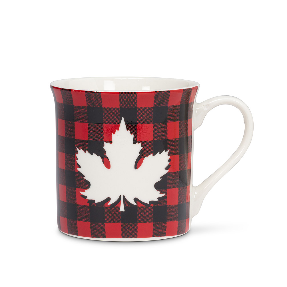 Picture of Abbott Collection AB-27-CABIN-LEAF 3.5 in. Buffalo Check Leaf Mug&#44; Red & Black