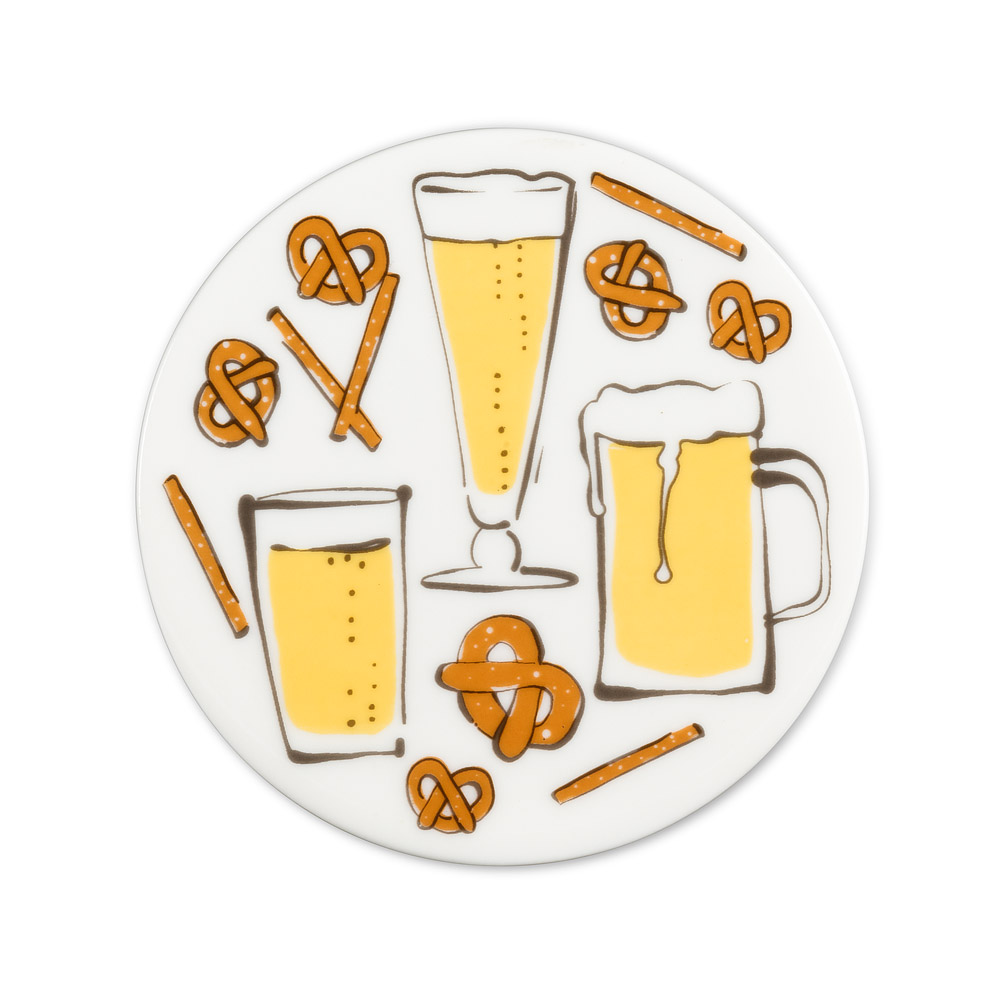 Picture of Abbott Collection AB-27-BEER-CSTR 4 in. Beer & Pretzel Coaster&#44; White & yellow
