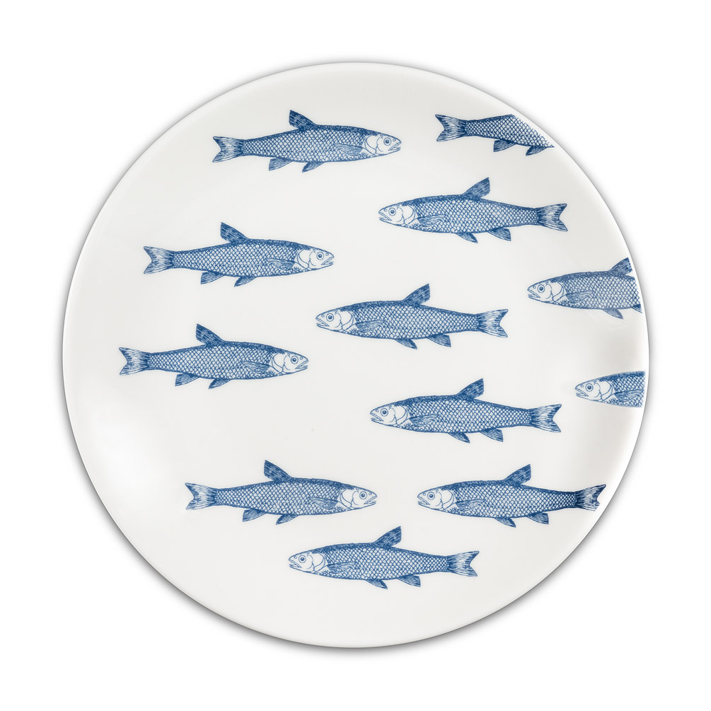 Picture of Abbott Collection AB-27-COASTAL-074 6 in. Fish School Appetizer Plate&#44; White & Blue