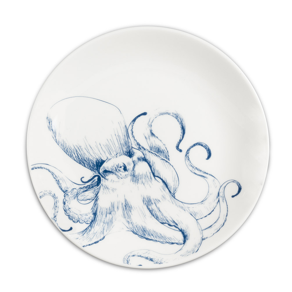 Picture of Abbott Collection AB-27-COASTAL-078 6 in. Octopus Appetizer Plate&#44; White & Blue