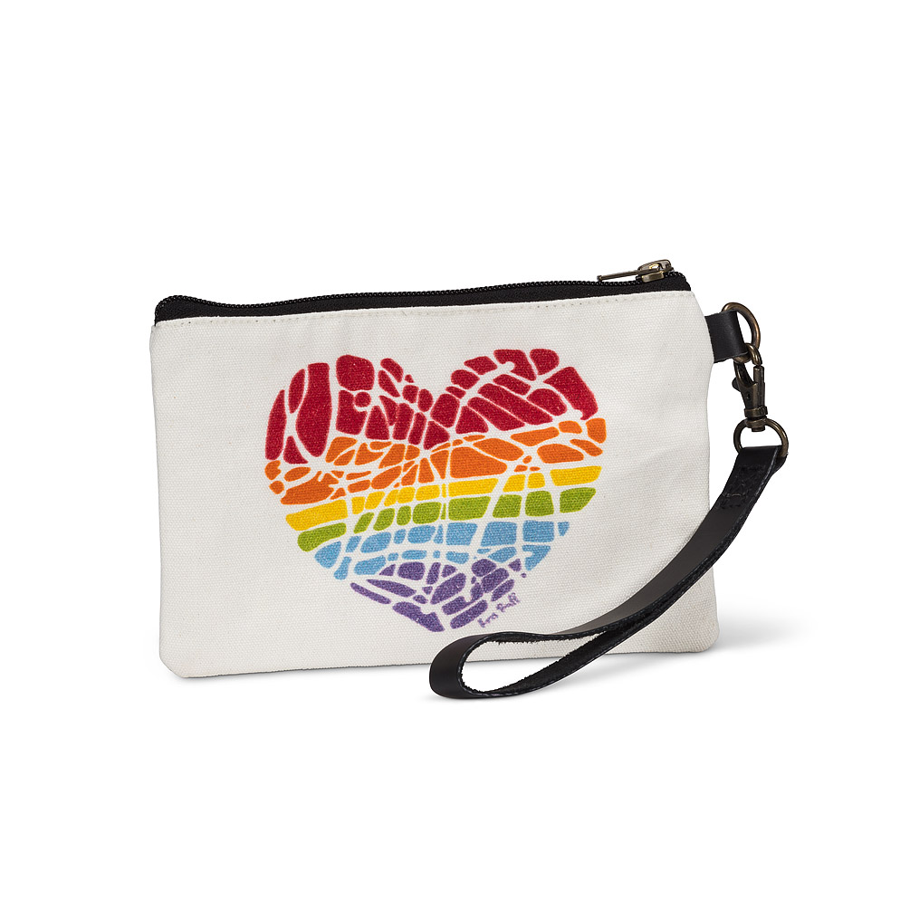 Picture of Abbott Collection AB-96-POUCH-HEART 5 x 8 in. Rainbow Heart Pouch with Strap&#44; White & Multi Color