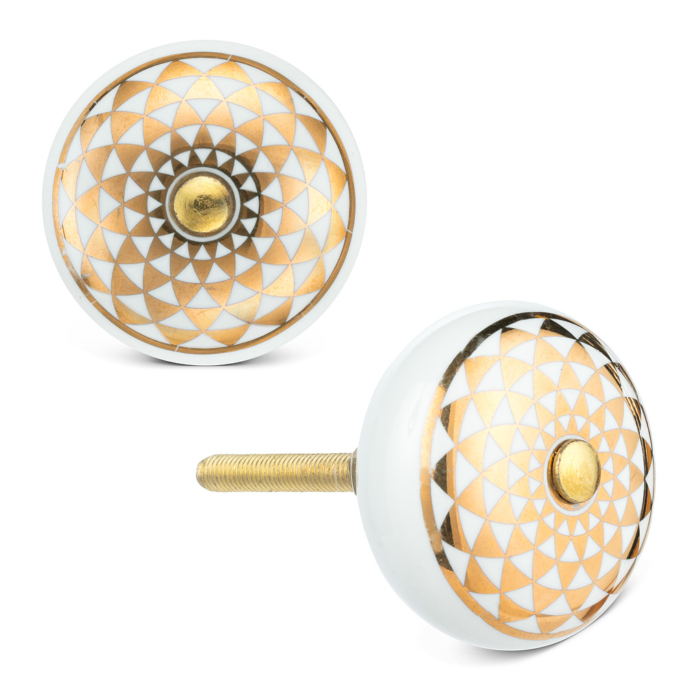 Picture of Abbott Collection AB-27-HOME-36 1.5 in. Ceramic Kaleidoscope Knob&#44; White & Gold