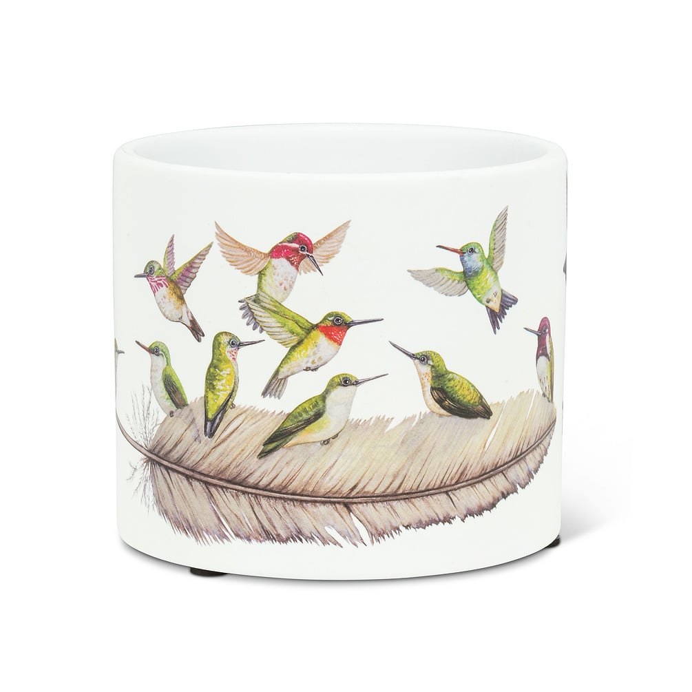 4.5 in. Ceramic Hummingbirds Planter, White - Small