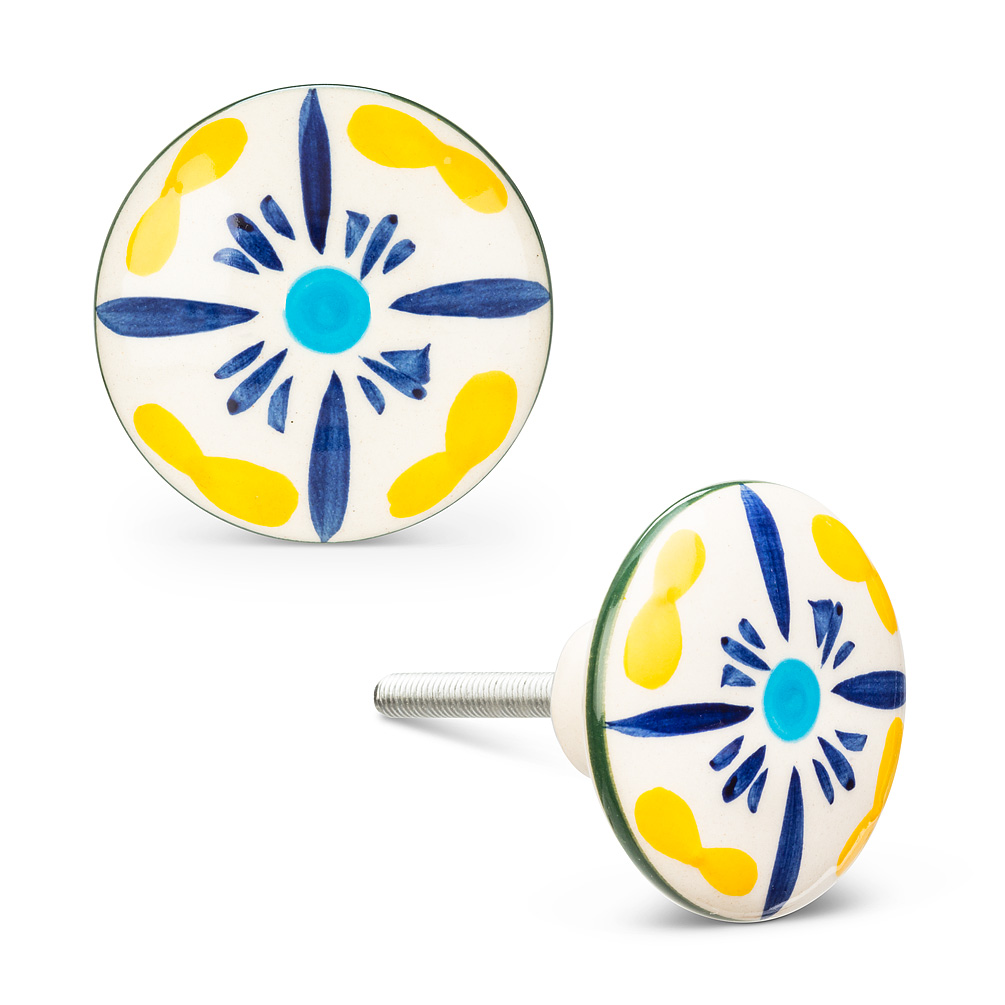 Picture of Abbott Collection AB-27-HOME-45 1.5 in. Ceramic Flower Knob&#44; Yellow & Blue