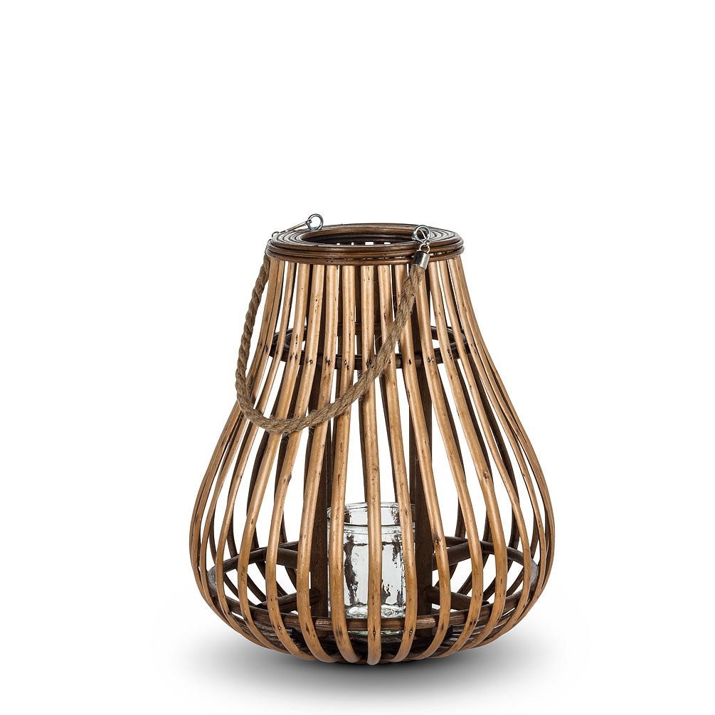 Picture of Abbott Collection AB-27-RATTAN-1080-SM 11.5 in. Willow & Glass Teardrop Lantern&#44; Natural - Small