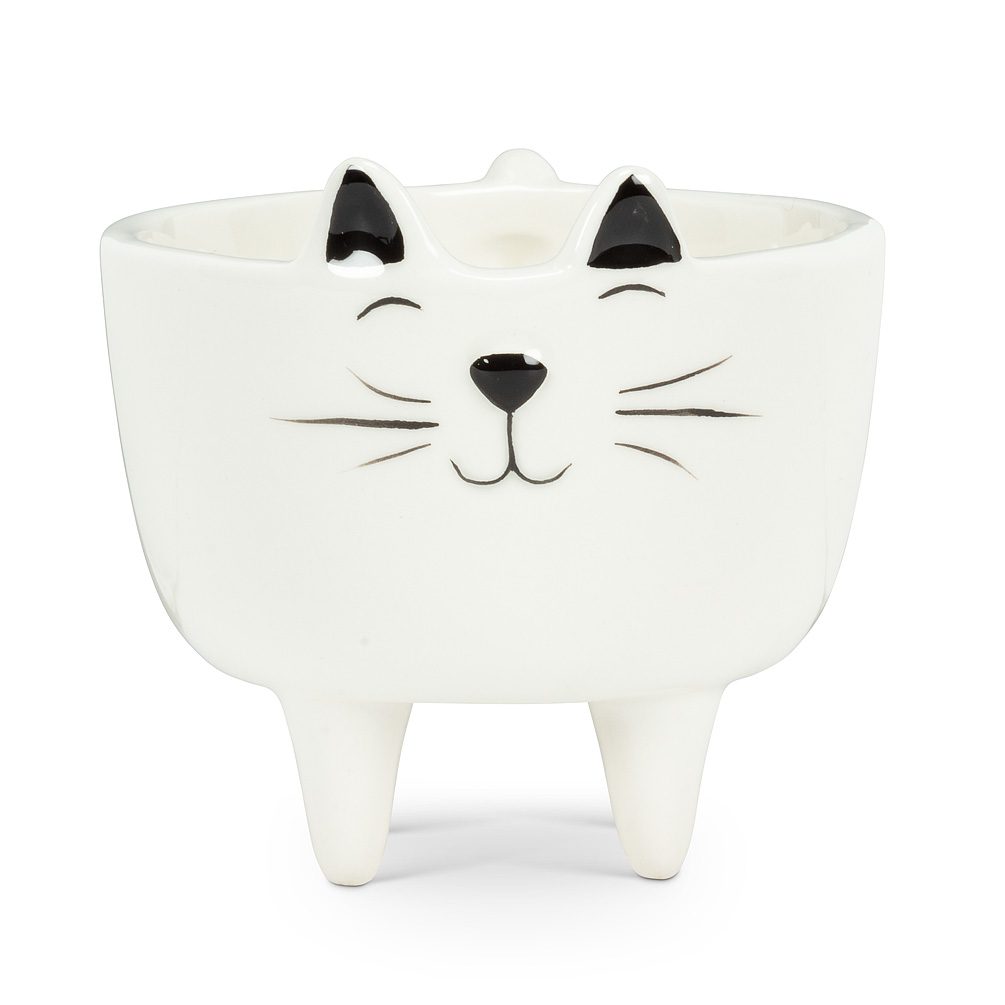 3.5 in. Ceramic Cat Planter, White - Small