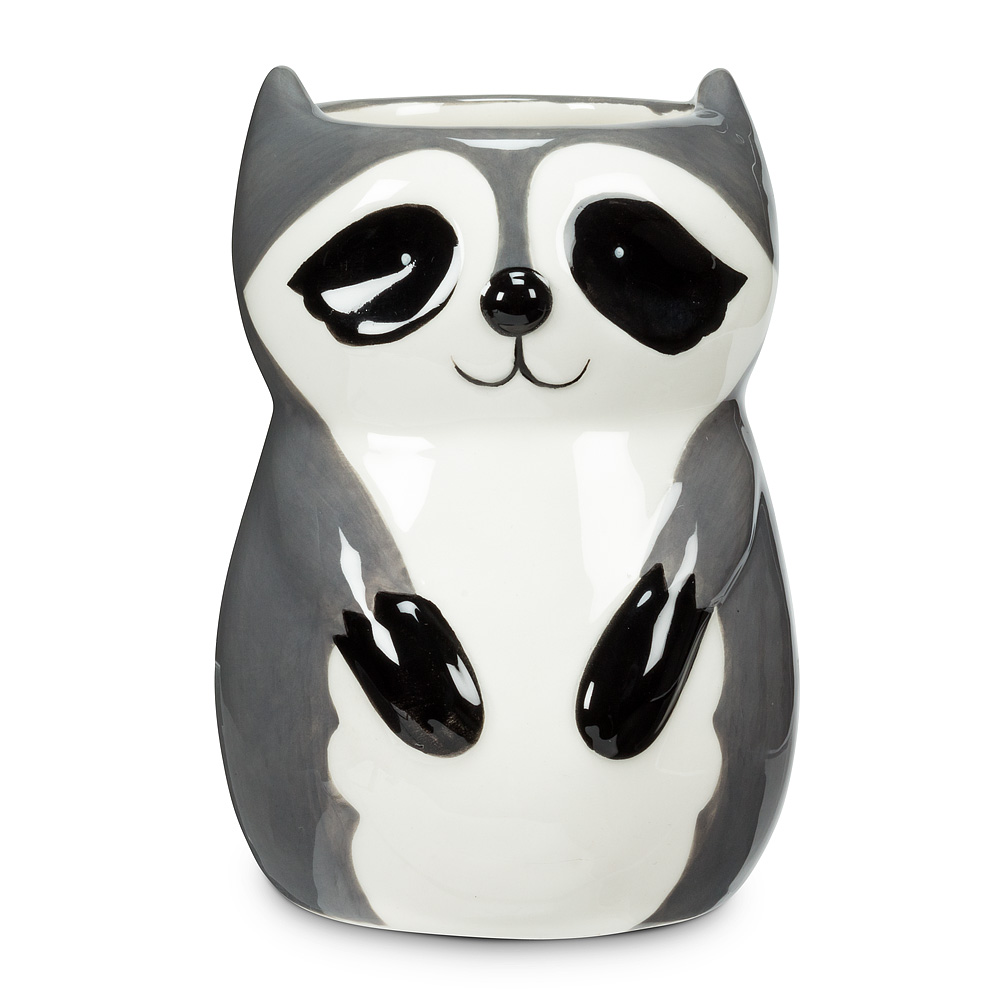 4 in. Sitting Raccoon Planter & Vase, Grey