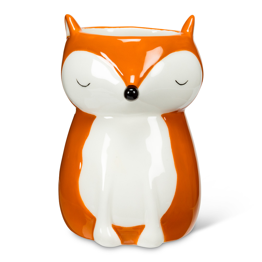 4 in. Sitting Fox Planter & Vase, Orange