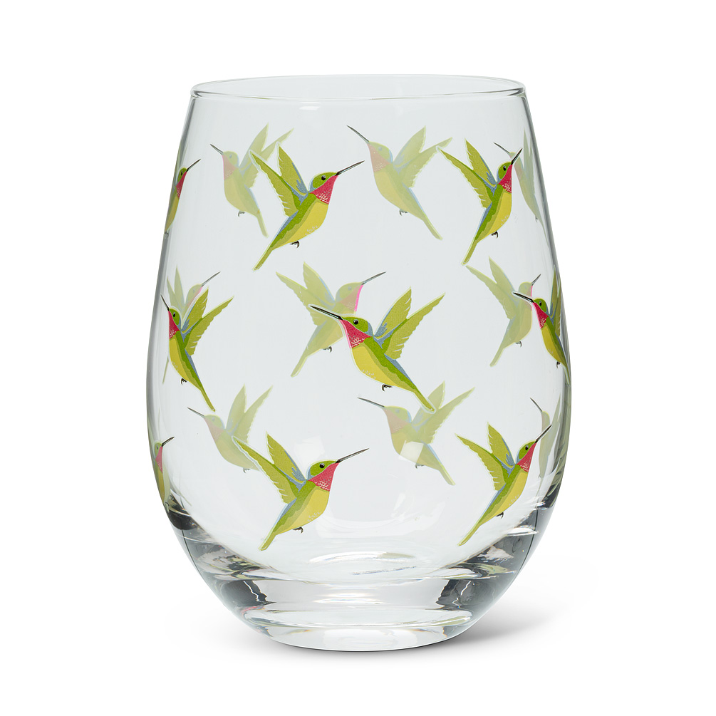 Picture of Abbott Collection AB-27-TWITTER-SG 5 in. Hummingbird Stemless Wine Glass&#44; Clear & Green