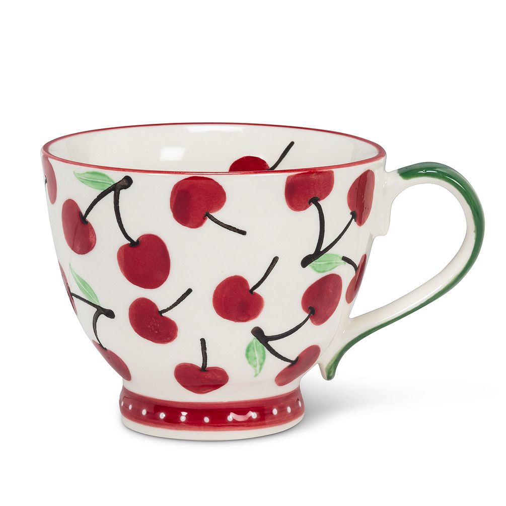 Picture of Abbott Collection AB-27-CHINTZ-CHERRY 4 in. Cherry Handled Cup&#44; Ivory & Red - Large