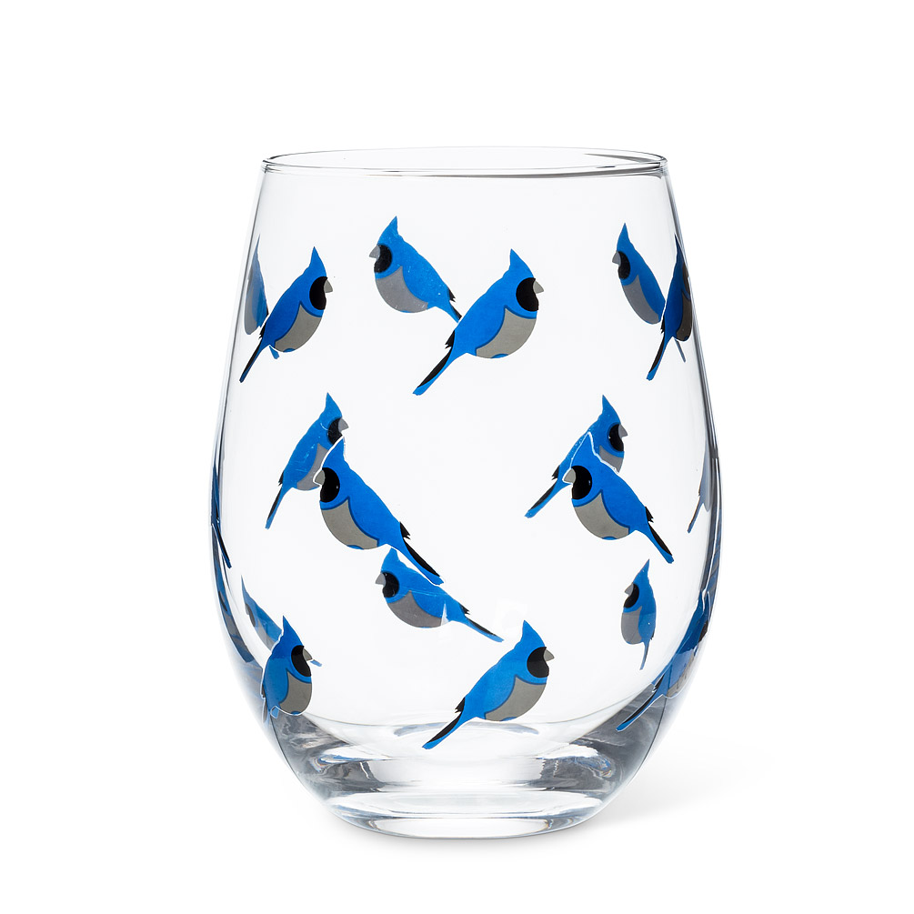 Picture of Abbott Collection AB-27-JAY-SG 5 in. Blue Jay Stemless Wine Glass&#44; Clear & Blue